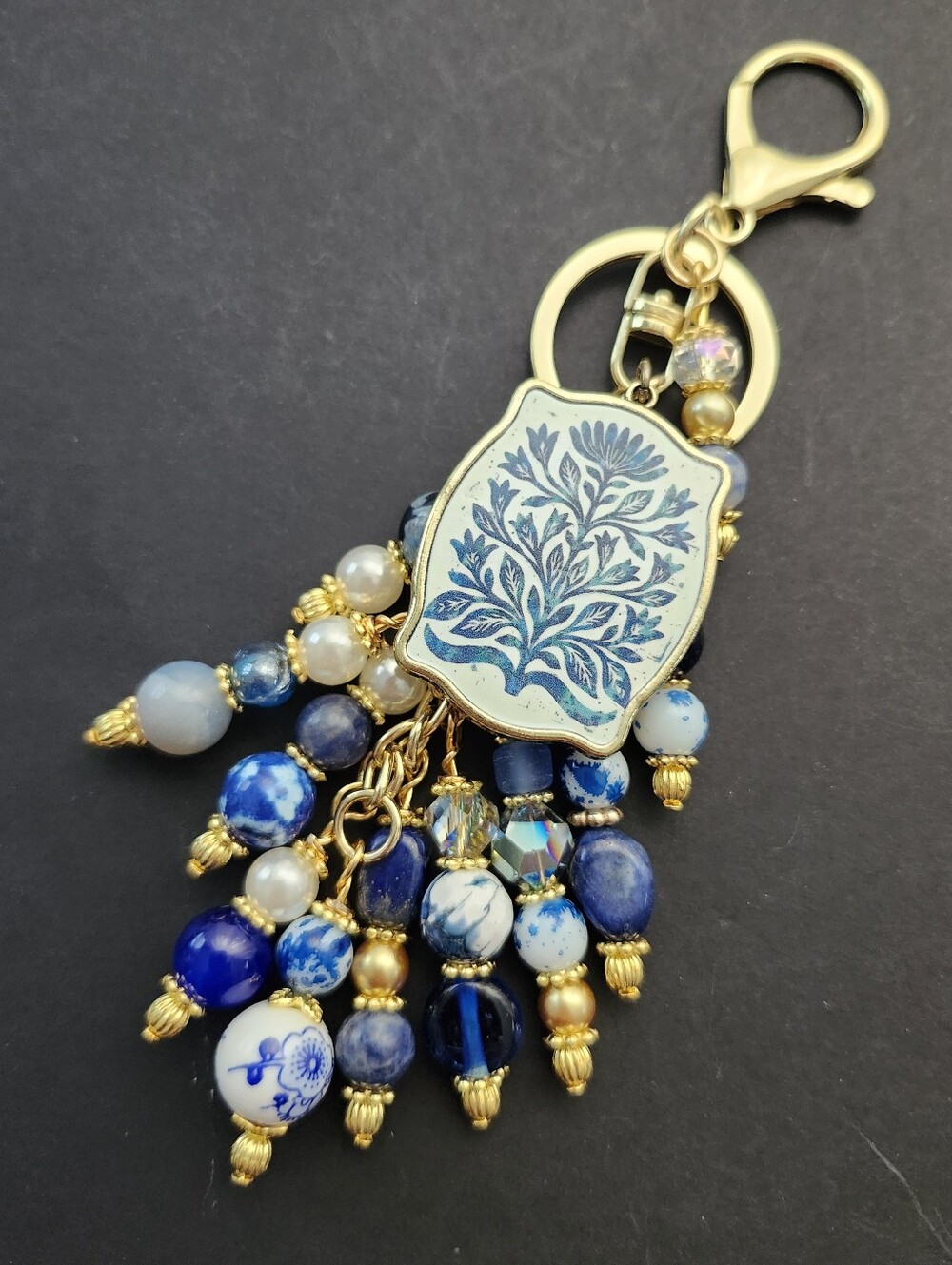 Blue Delft-inspired Purse Charm Lapis Sodalite Jasper Handcrafted